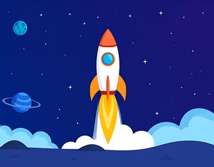 Rocket Launching into Space - A Colorful and Inspiring Illustration.