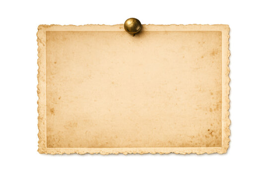 Vintage aged paper rectangle with deckle edge pinned on a transparent background, evoking nostalgia and history