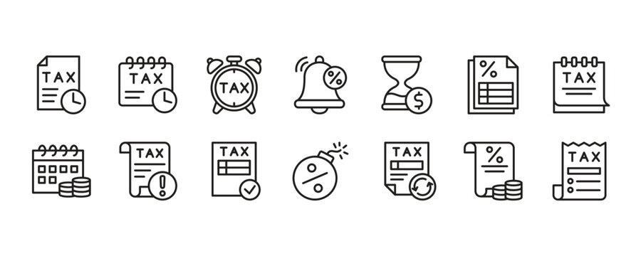 Tax Deadline Icon Set. Vector Graphic Illustration.