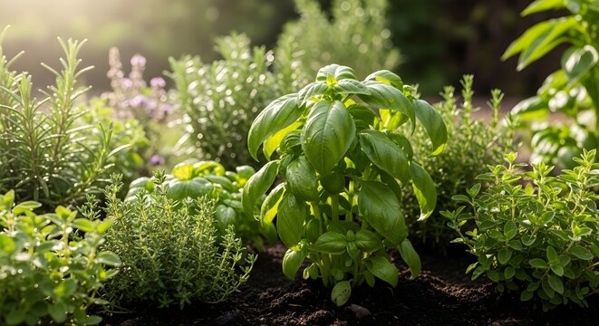 Herb garden variety plants sunlight