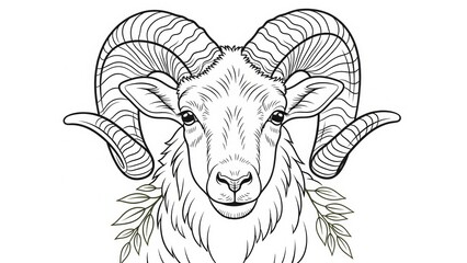 Majestic ram with curved horns and leafy adornment