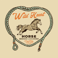 horse illustration rope graphic logo design cowboy badge hand drawn vintage © kaboet