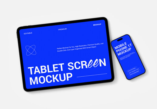 Tablet Screen Mockup with Smartphone