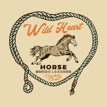 horse illustration rope graphic logo design cowboy badge hand drawn vintage