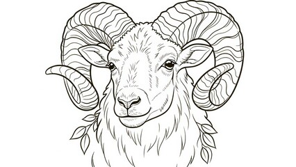 Majestic ram with large curved horns and flowing mane illustration