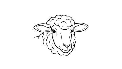 Simple line art sheep head illustration on white background