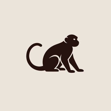 Monkey logo technical flat design vector mockup template.