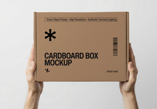 Hand Holding Cardboard Mailer Box Mockup