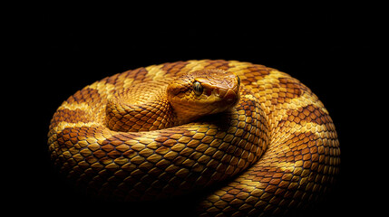 Fototapeta premium Golden Coiled Serpent on Black Background