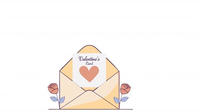 Valentine in an envelope. Valentine sending animation, alpha channel. Cartoon