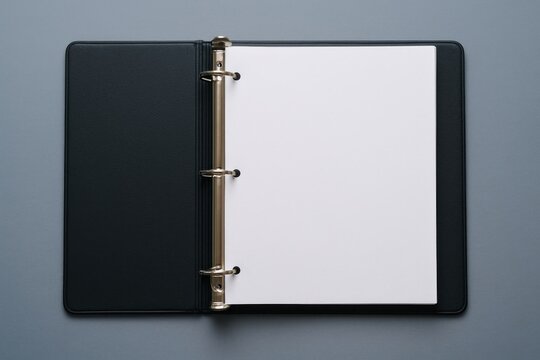 Open binder with blank pages.