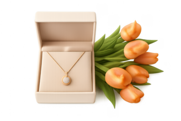 Jewelry box with necklace and orange tulips gift