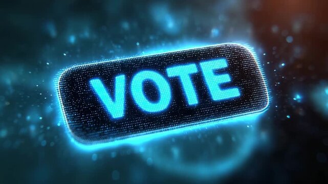 blue digital glowing vote button animation