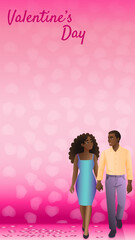 Loving couple with decorative hearts. Valentine Day cards, posters, love-themed vector designs. Vertical isolated vector illustration.