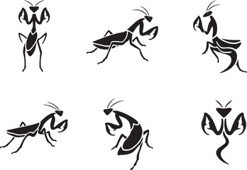 Fototapeta premium Praying Mantis S Curve Ornament Icon Set