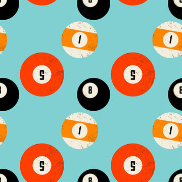Seamless pattern of colorful pool billiards balls.