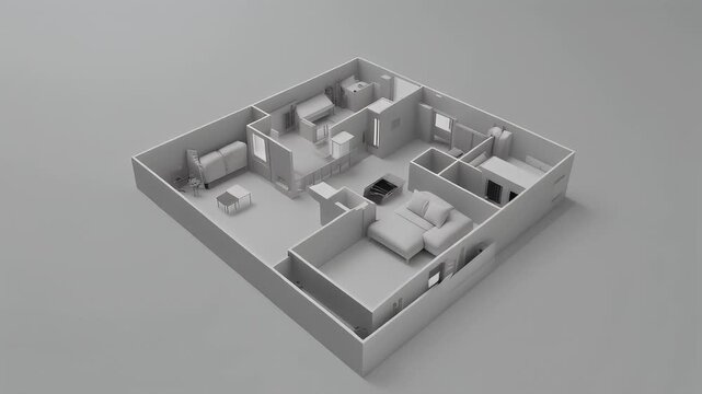 3D render of a simple apartment floor plan design