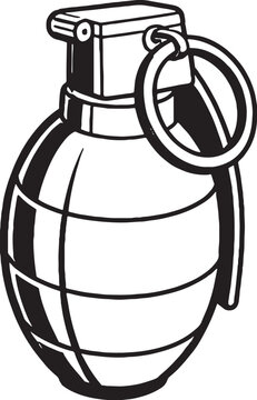 Pineapple Hand Grenade Black and White Line Art Illustration