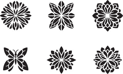 Insect Wing Mandala Ornament Icon Set