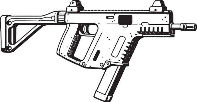 Kriss Vector Submachine Gun Black and White Line Art Illustration
