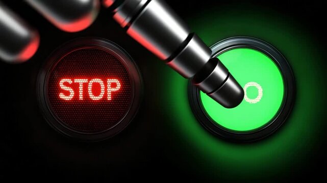 robot finger touch digital glowing go button animation