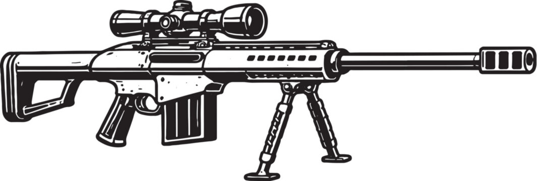 Barrett M82 Anti Materiel Rifle Black and White Line Art Illustration