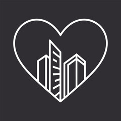 Heart shape outline with city skyscrapers inside graphic design element icon © designernur
