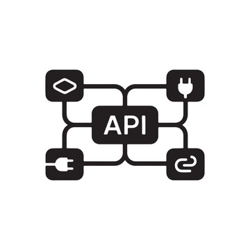 Api integration and software connection silhouette icon for web applications