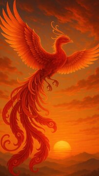 Majestic phoenix soaring sunset mobile wallpaper