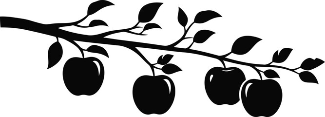 Apple branch vector silhouette with leaves and fruit isolated on white background © artificial_azad!