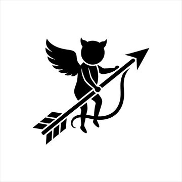 Devil cupid silhouette with arrow and wings