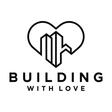 Building with love logo heart shape design construction symbol icon