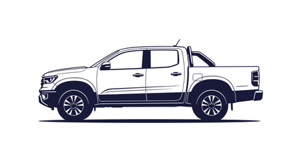 Obraz premium Side view silhouette of a modern white pickup truck with black accents and alloy wheels on a clean background.
