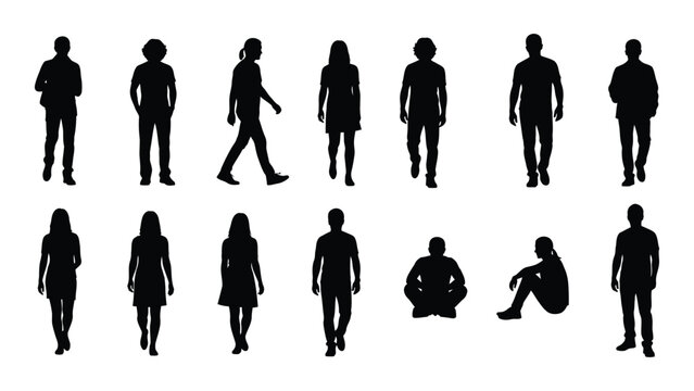 Collection of silhouetted human figures isolated on white background, Vector