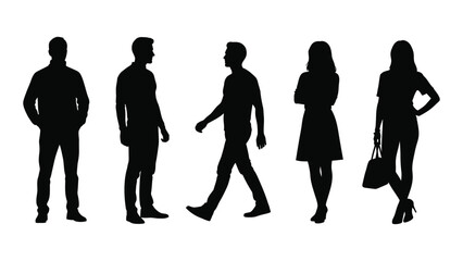 Silhouettes of people walking isolated on white background, Vector