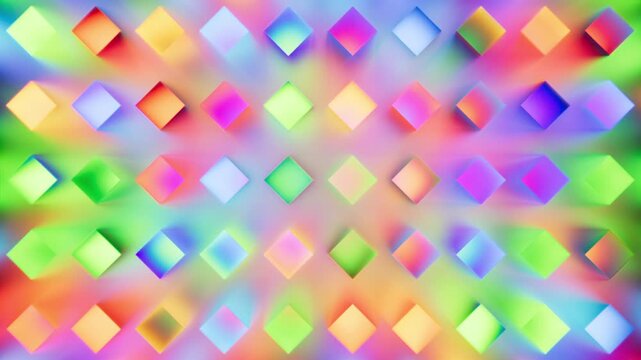 Shifting neon diamond pattern in pastel rainbow gradients. Smooth animated loop with soft light and geometric motion.