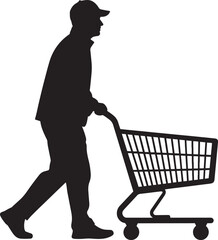 Person Pushing Shopping Cart Silhouette Vector Illustration