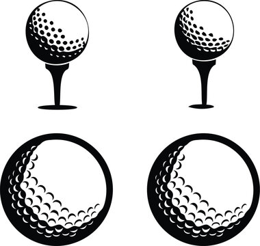 Golf ball - black and white close-up icon isolated on transparent background. Vector
