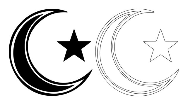 Crescent moon and star islamic icon flat set