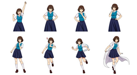 Fototapeta premium Young schoolgirl in various dynamic poses and emotions