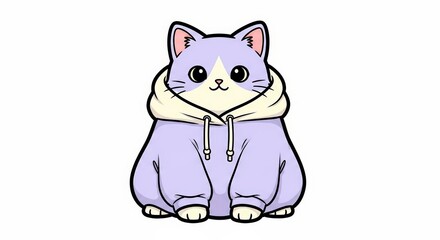 Obraz premium Adorable Cartoon Cat Character Wearing a Purple Hoodie Sweater