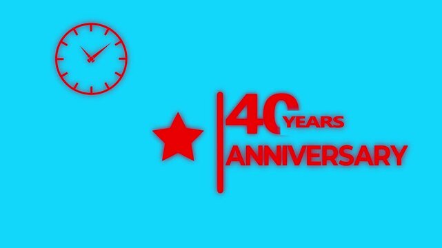 40 years anniversary motion graphic 4K footage with star. Animated design showing a clock and star symbol with 40 years anniversary text on green background.