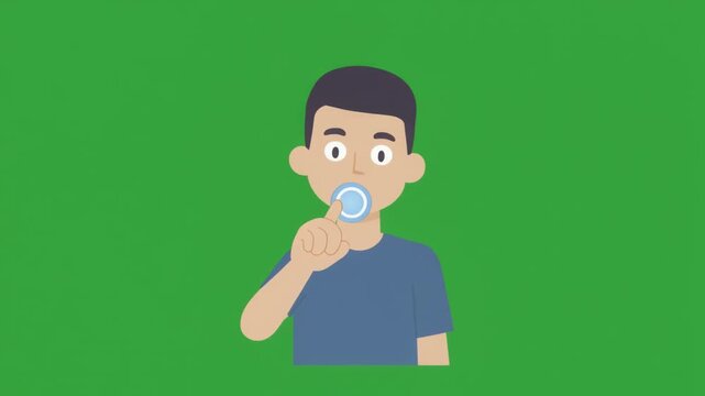 Cartoon Character Tapping Virtual Buttons UI Animation Green Screen