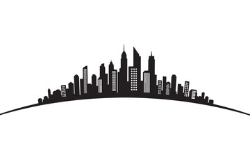 Naklejka premium A black silhouette of a city skyline on a white background with a curved line