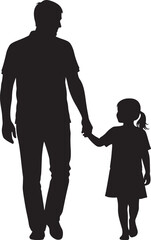 Father and Daughter Walking Hand in Hand Silhouette Vector
