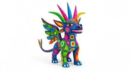 Bright Alebrije figurine from Oaxaca: handmade Mexican folk art. AI generated.
