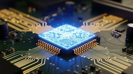 Futuristic AI server room with glowing data streams and modern technology infrastructure, realistic lighting, clean composition, professional stock image