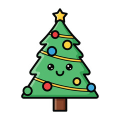 Cute cartoon Christmas tree with festive decorations © A B I G A I L