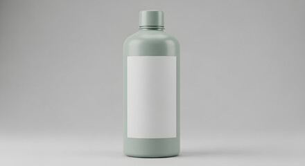 Obraz premium Sleek minimalist light green plastic bottle with a blank white label, ideal for product branding, cosmetic designs, or health and beauty liquid packaging concepts