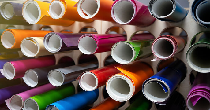 Self-adhesive vinyl film in stock.Materials for making advertisements.